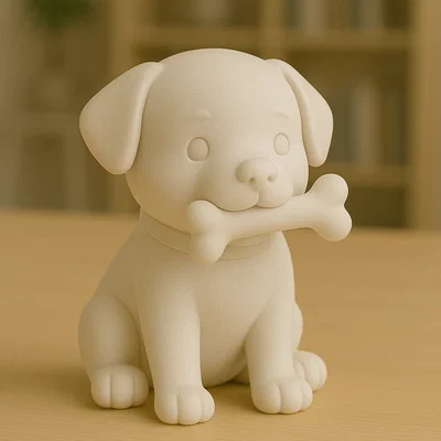Mô hình chú cún con ngậm xương (Puppy w/ Bone) in 3D dễ thương