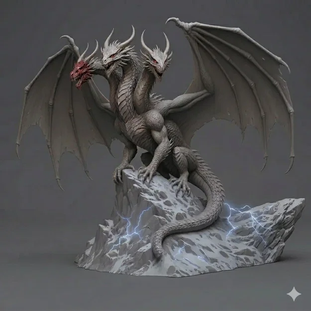 Tượng Rồng 3 Đầu 3 Headed Dragon Tinh Xảo Dành Cho In 3D - Image 1