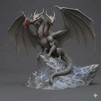 Tượng Rồng 3 Đầu 3 Headed Dragon Tinh Xảo Dành Cho In 3D