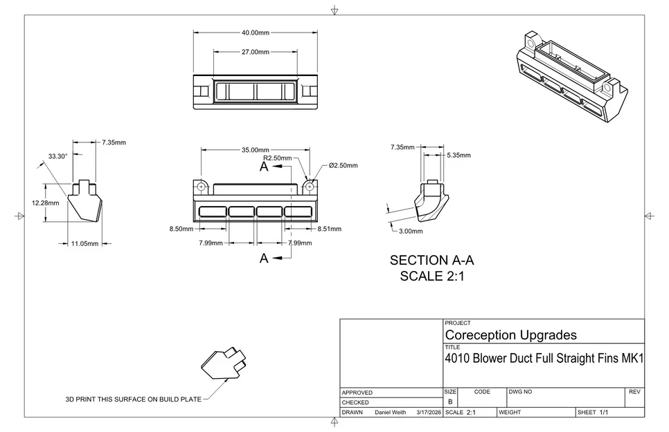 Ống dẫn gió quạt thổi 4010 góc hướng xuống với cánh thẳng - Image 2