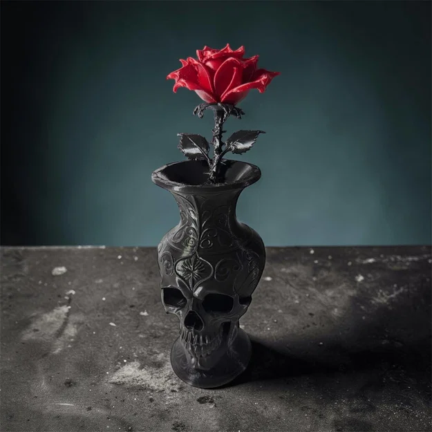 Bình hoa trang trí họa tiết đầu lâu Gothic - Image 1