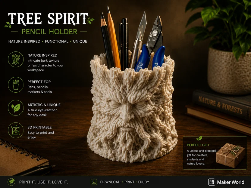 Ống cắm bút Thần Cây (Tree Spirit Pencil Holder) - Image 1
