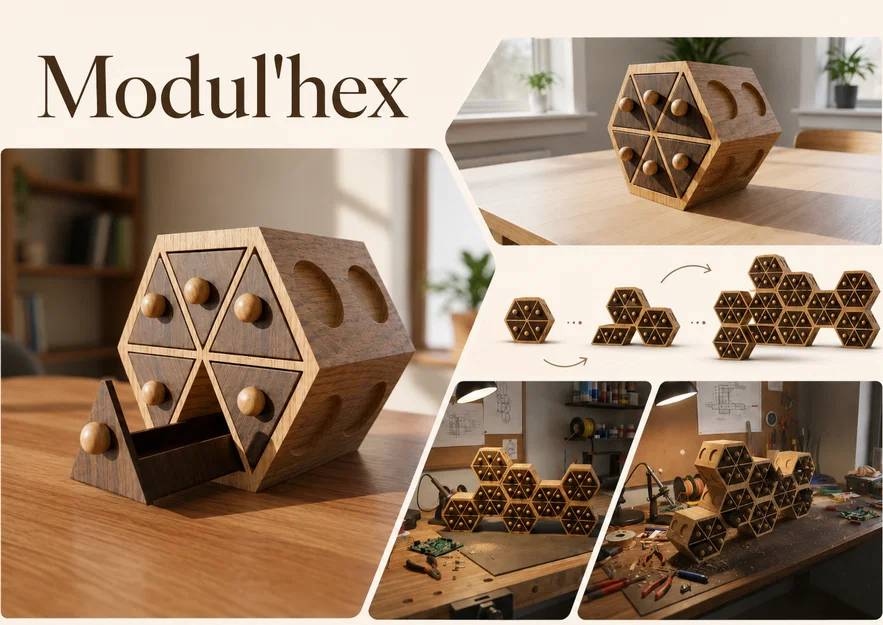 Modul'hex: Hệ thống tủ ngăn kéo lắp ghép 3D thông minh cho bàn làm việc - Image 1