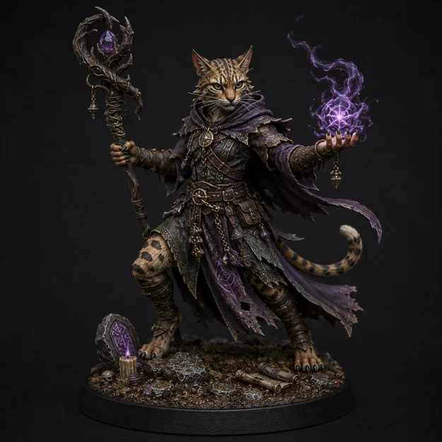 Mô hình Tabaxi Warlock 3D - Nhân vật phù thủy mèo cực đẹp cho DnD - Image 1