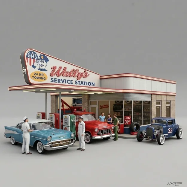 Mô hình 3D Trạm xăng cổ điển thập niên 50 (Wally's Service Station) - Image 1