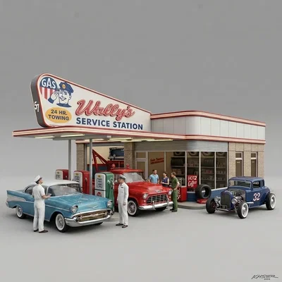 Mô hình 3D Trạm xăng cổ điển thập niên 50 (Wally's Service Station)