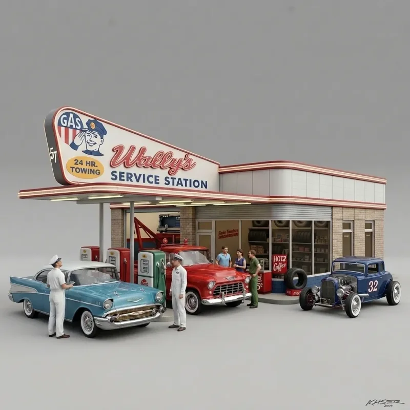 Mô hình 3D Trạm xăng cổ điển thập niên 50 (Wally's Service Station)