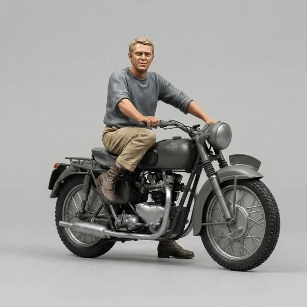 Mô hình 3D Steve McQueen cùng xe Triumph TR6 phim The Great Escape - Image 1