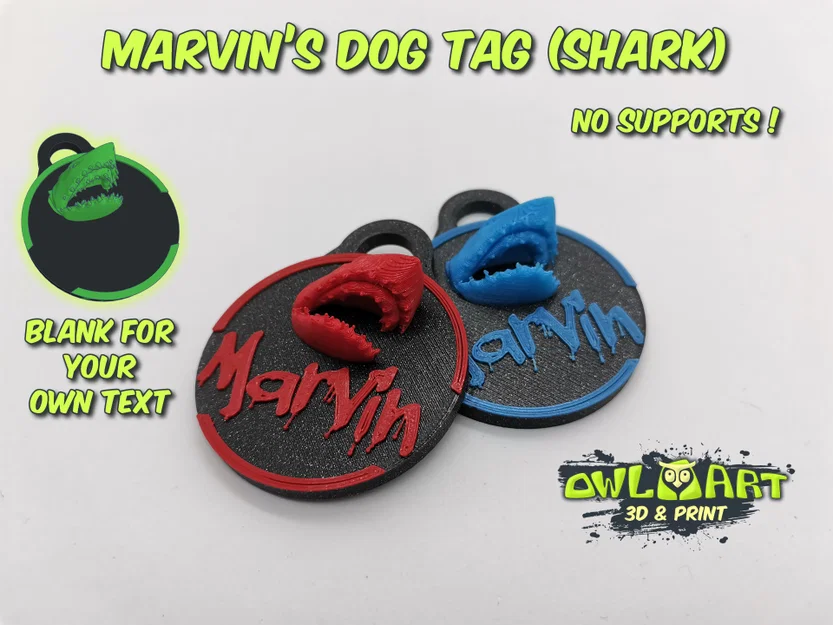 Thẻ tên thú cưng Marvin (Hình cá mập) - Image 1