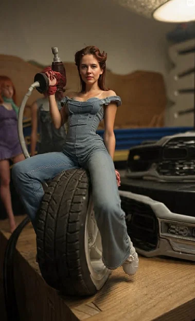Mô hình nữ thợ cơ khí Retro - Tượng 3D trang trí Garage ấn tượng - Image 1