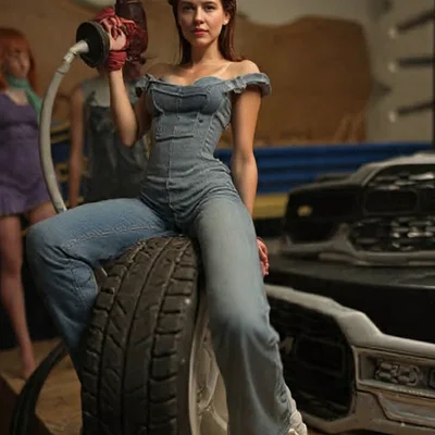 Mô hình nữ thợ cơ khí Retro - Tượng 3D trang trí Garage ấn tượng