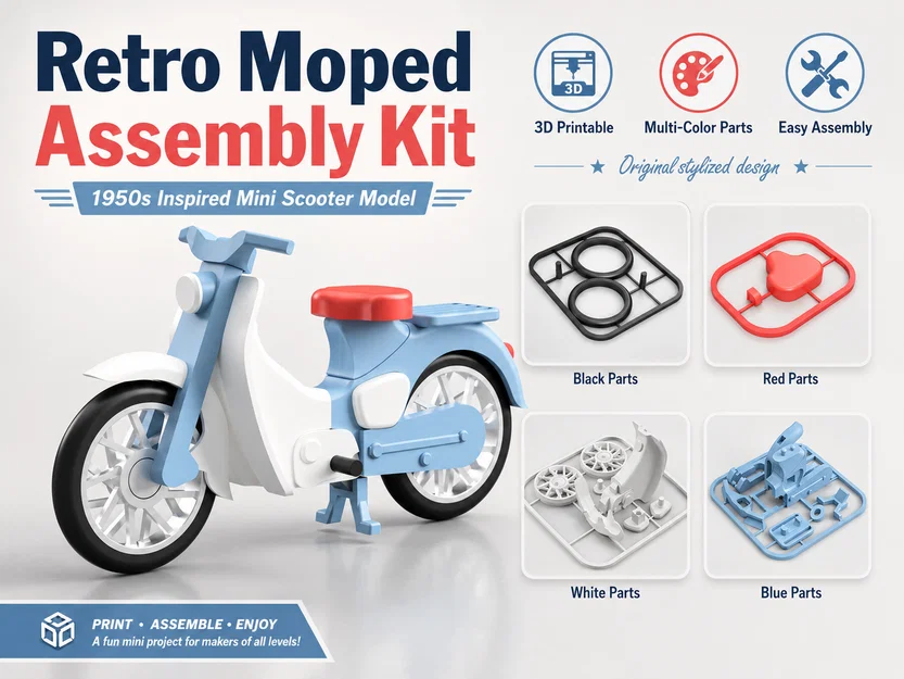 Bộ Kit Lắp Ráp Xe Moped Cổ Điển - Mô Hình Xe Tay Ga Mini Phong Cách Thập Niên 1950 - Image 1