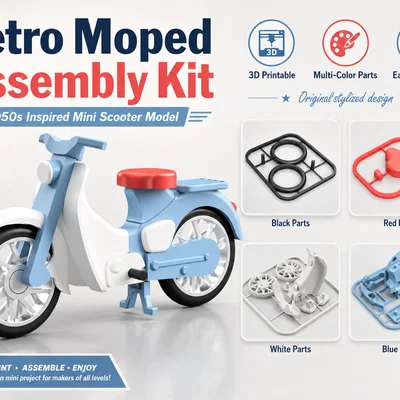 Bộ Kit Lắp Ráp Xe Moped Cổ Điển - Mô Hình Xe Tay Ga Mini Phong Cách Thập Niên 1950