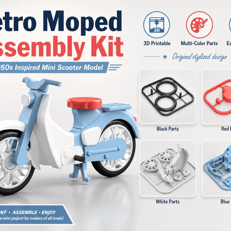 Bộ Kit Lắp Ráp Xe Moped Cổ Điển - Mô Hình Xe Tay Ga Mini Phong Cách Thập Niên 1950