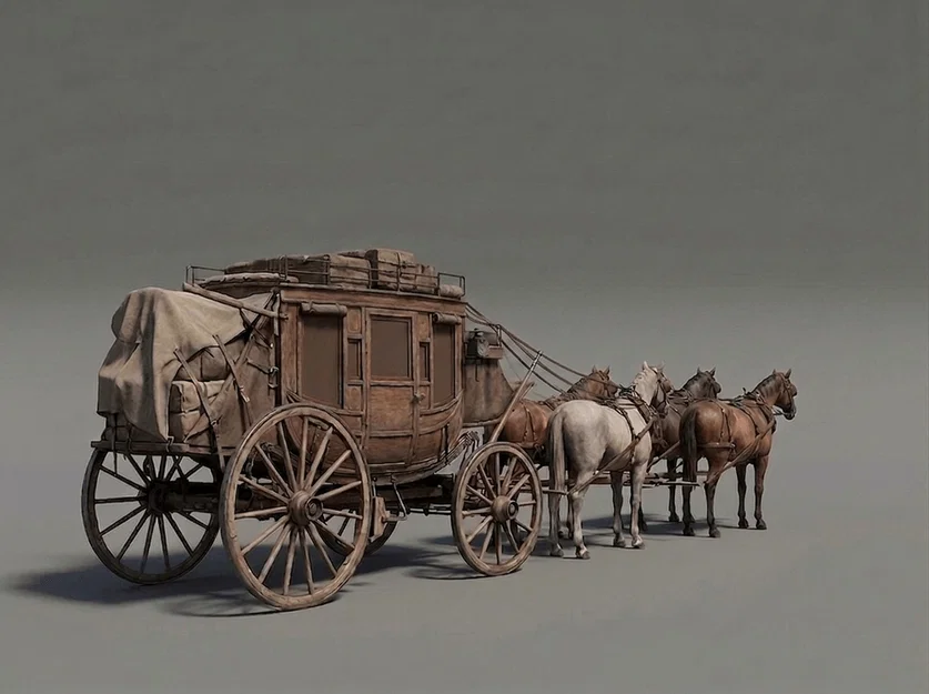 Mô hình xe ngựa kéo 4 con phong cách miền Tây (4 Horse Stage Coach) - Image 1