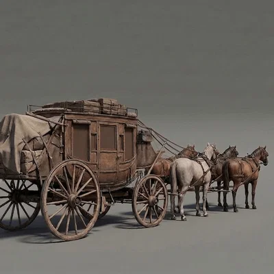 Mô hình xe ngựa kéo 4 con phong cách miền Tây (4 Horse Stage Coach)