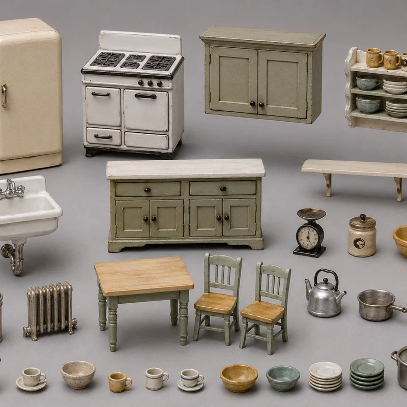 Bộ Nội Thất Nhà Bếp Cổ Điển Thu Nhỏ - Mô Hình Diorama 3D