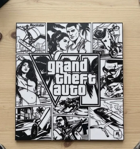Tranh treo tường 2D GTA 6 - In hai màu với lệnh tạm dừng - Image 1