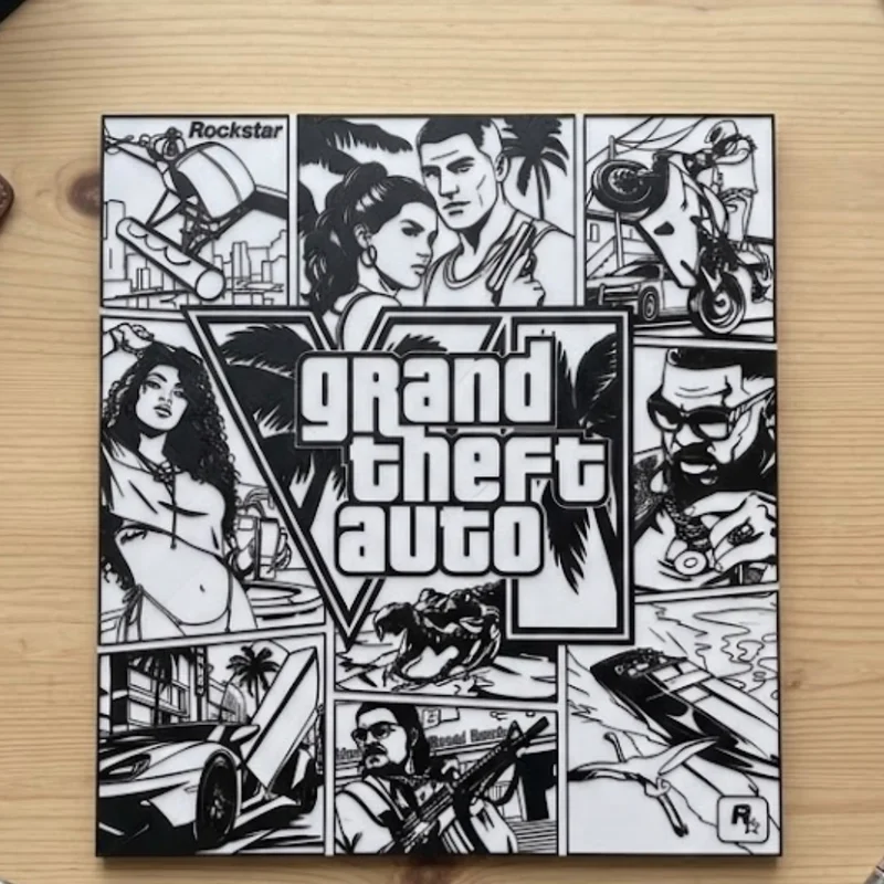 Tranh treo tường 2D GTA 6 - In hai màu với lệnh tạm dừng