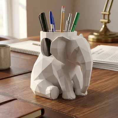 Ống Đựng Bút Hình Voi Low Poly – Phụ Kiện Tổ Chức Bàn Làm Việc Thông Minh